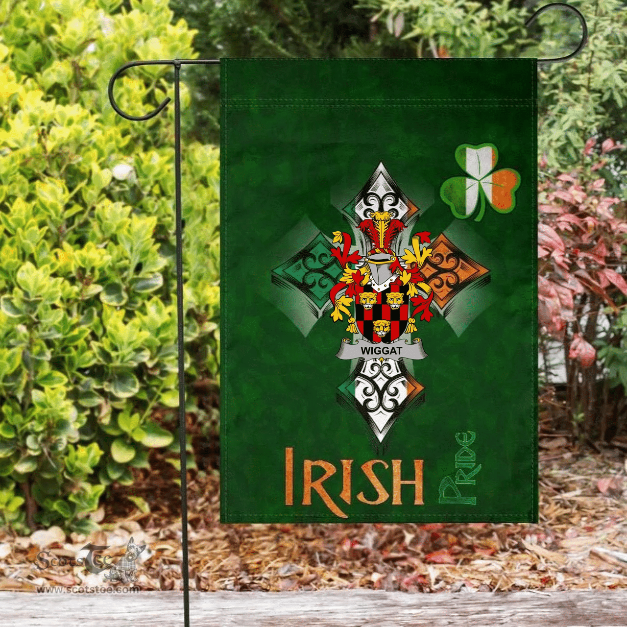 ScotsTee Shop Irish Wiggat Coat of Arms Irish Pride Garden Flag Shamrock Ireland Flag