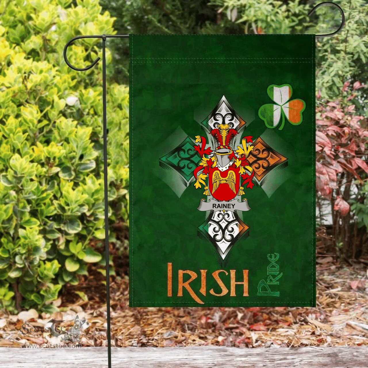 ScotsTee Shop Irish Rainey Coat of Arms Irish Pride Garden Flag Shamrock Ireland Flag
