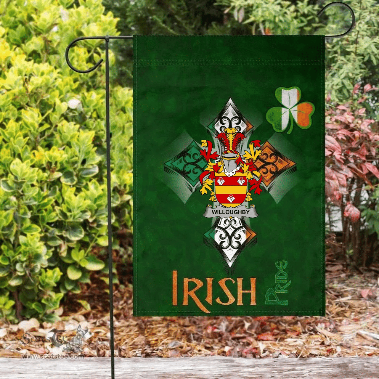 ScotsTee Shop Irish Willoughby Coat of Arms Irish Pride Garden Flag Shamrock Ireland Flag