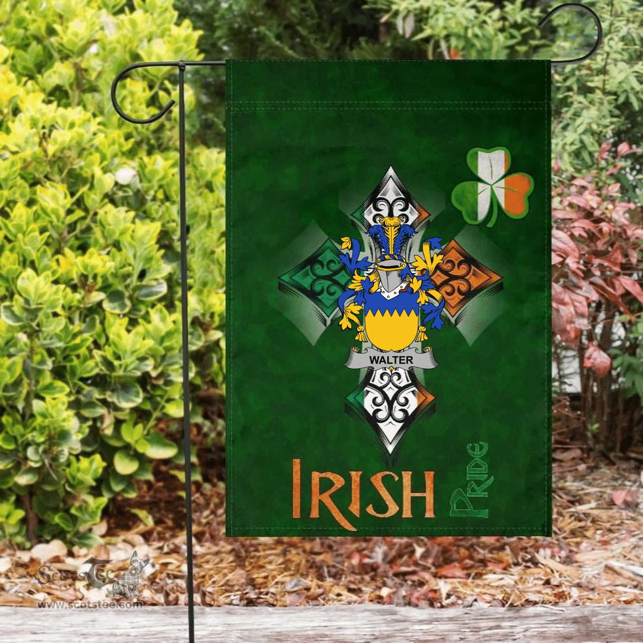ScotsTee Shop Irish Walter Coat of Arms Irish Pride Garden Flag Shamrock Ireland Flag