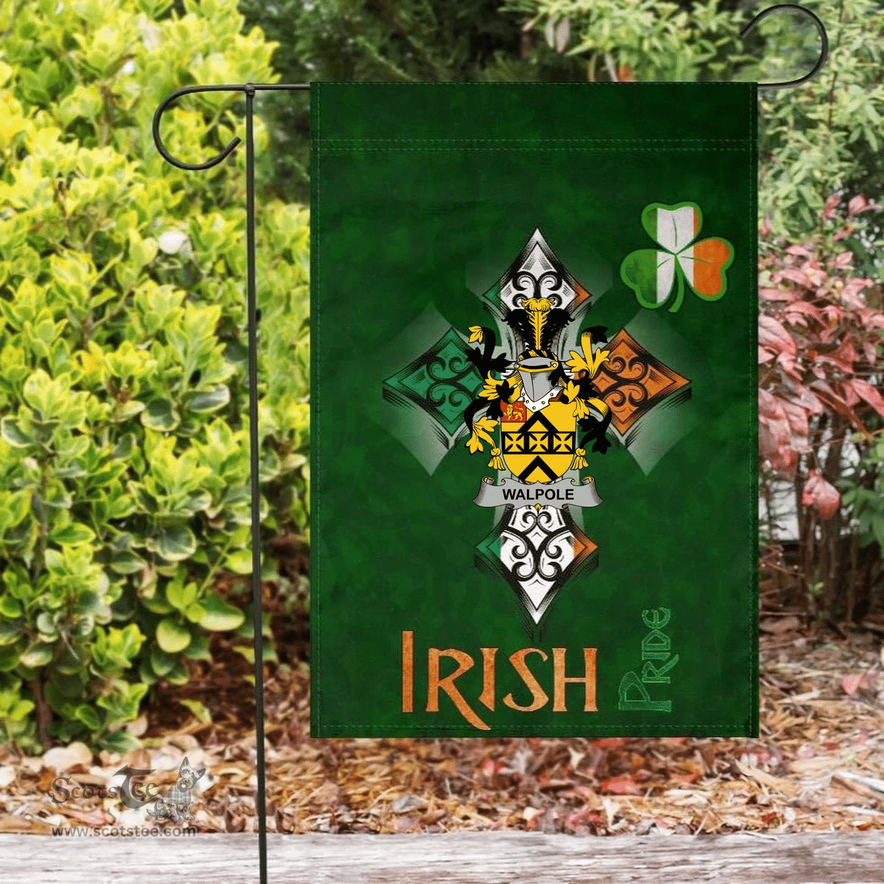 ScotsTee Shop Irish Walpole Coat of Arms Irish Pride Garden Flag Shamrock Ireland Flag