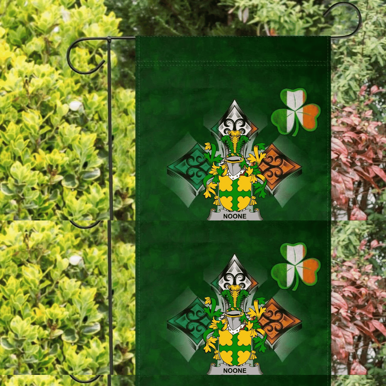 ScotsTee Shop Irish Noone or O'Noone Coat of Arms Irish Pride Garden Flag Shamrock Ireland Flag