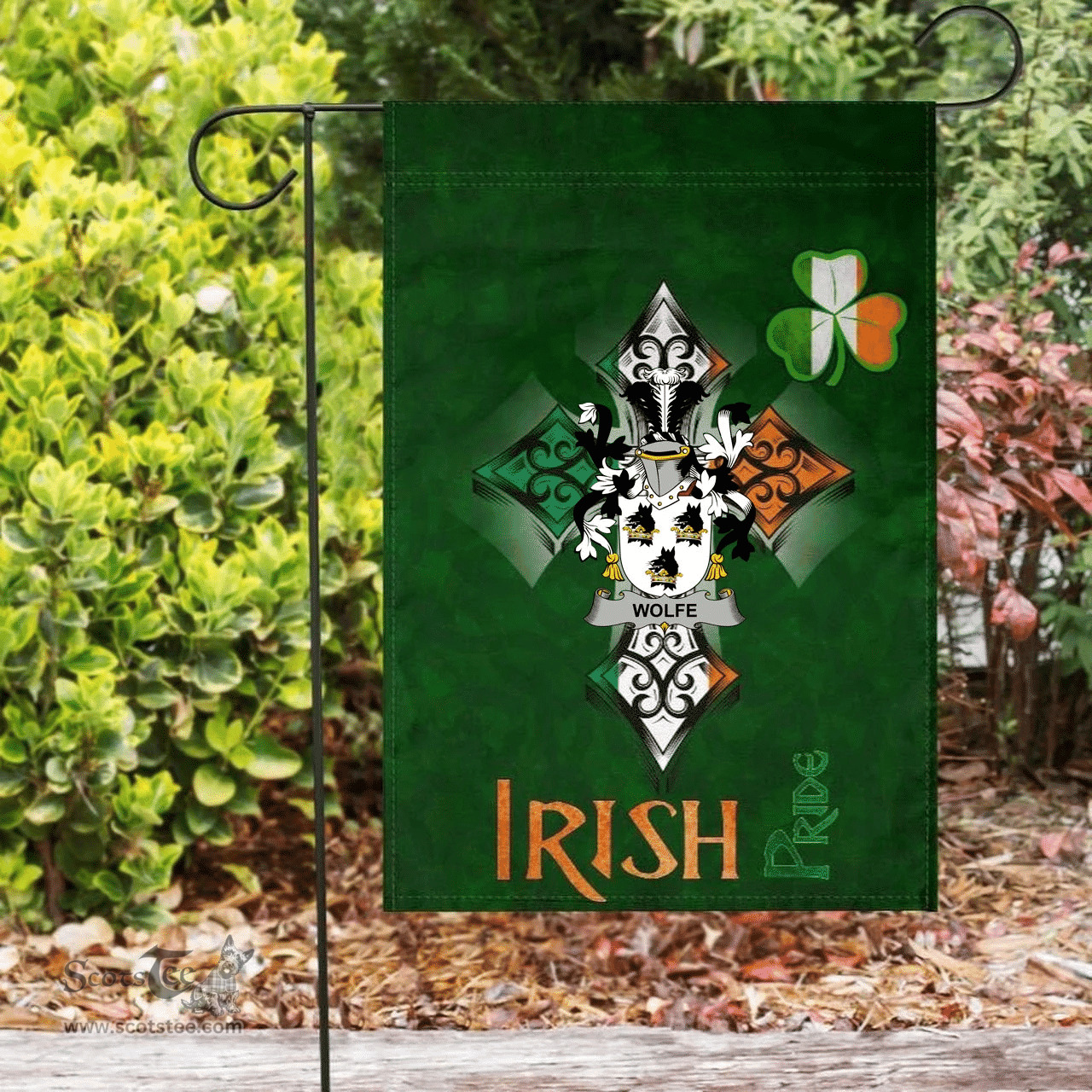 ScotsTee Shop Irish Wolfe Coat of Arms Irish Pride Garden Flag Shamrock Ireland Flag