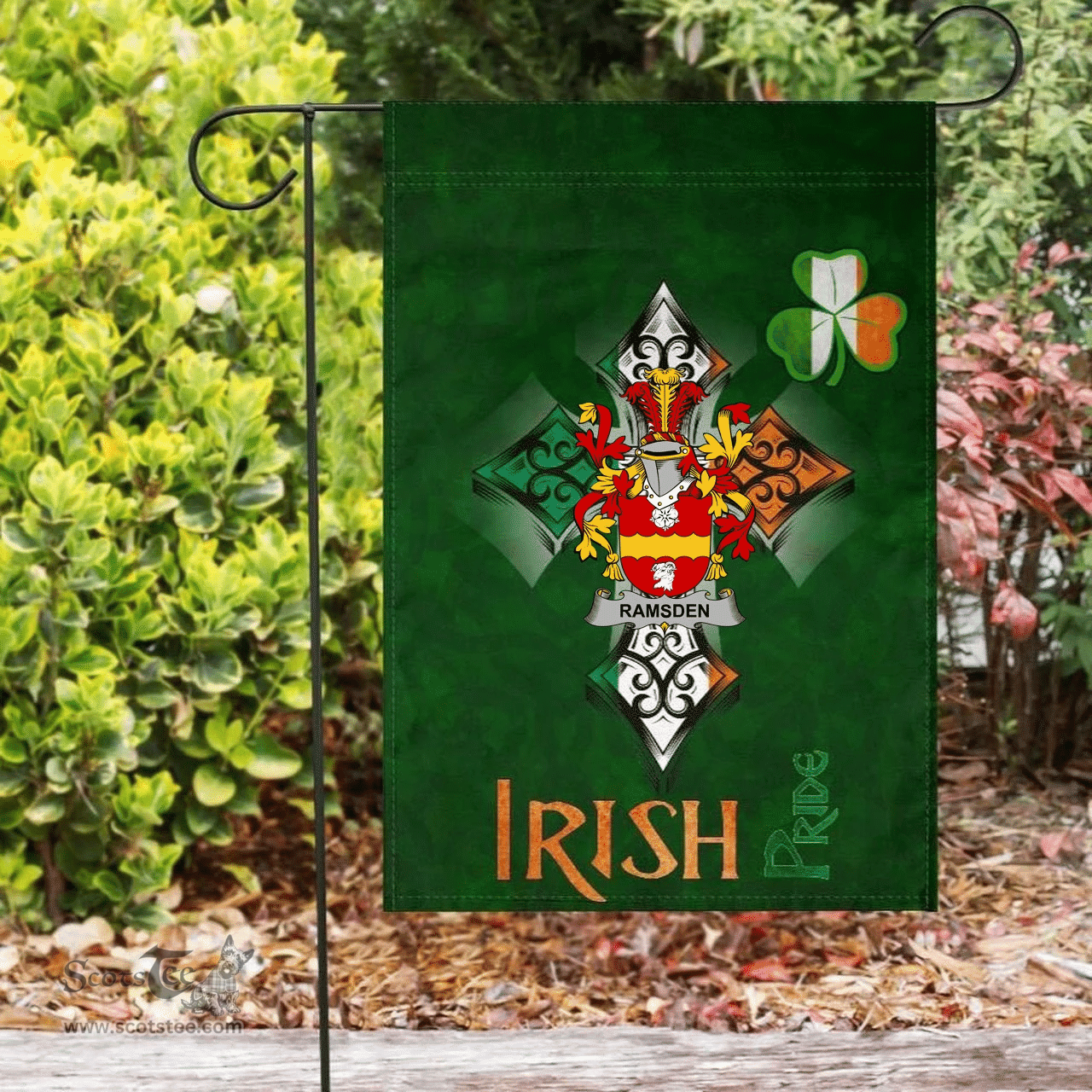 ScotsTee Shop Irish Ramsden Coat of Arms Irish Pride Garden Flag Shamrock Ireland Flag
