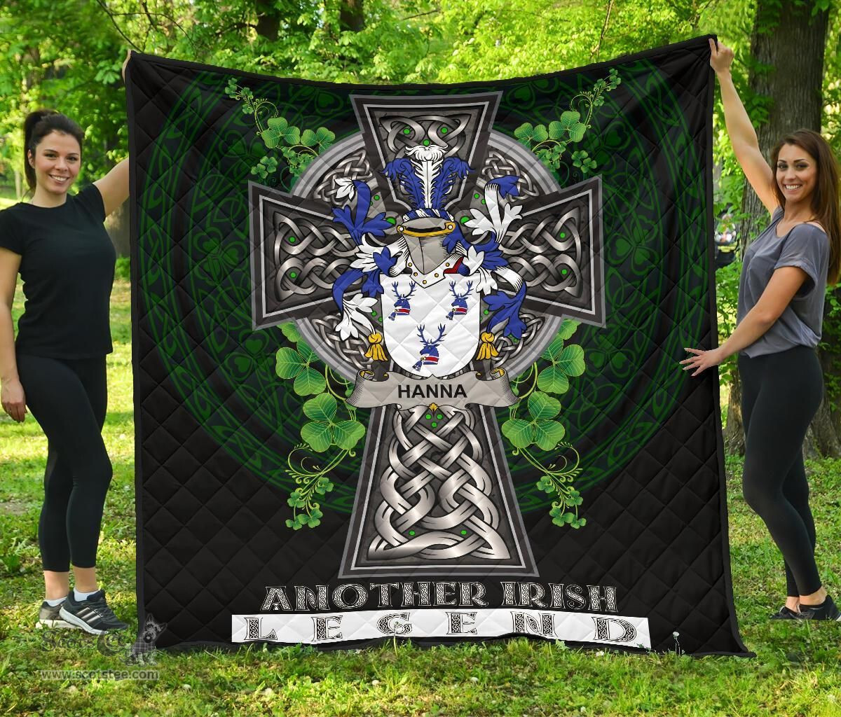 ScotsTee Shop Irish Hanna or O'Hanna Coat of Arms Family Crest Ireland Quilt Ireland Legend Quilt
