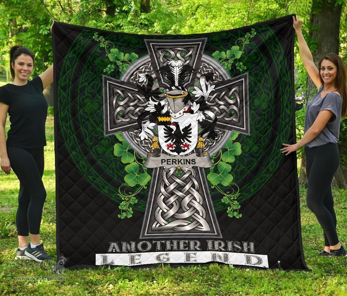 ScotsTee Shop Irish Perkins Coat of Arms Family Crest Ireland Quilt Ireland Legend Quilt