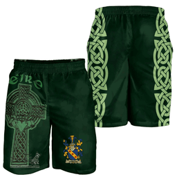 ScotsTee Shop Irish Dawson Coat of Arms Irish Mens Short Irish Cross with Celtic Knot and Claddagh Ring