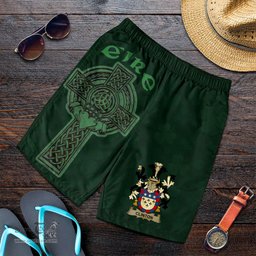 ScotsTee Shop Irish Clinton Coat of Arms Irish Mens Short Irish Cross with Celtic Knot and Claddagh Ring