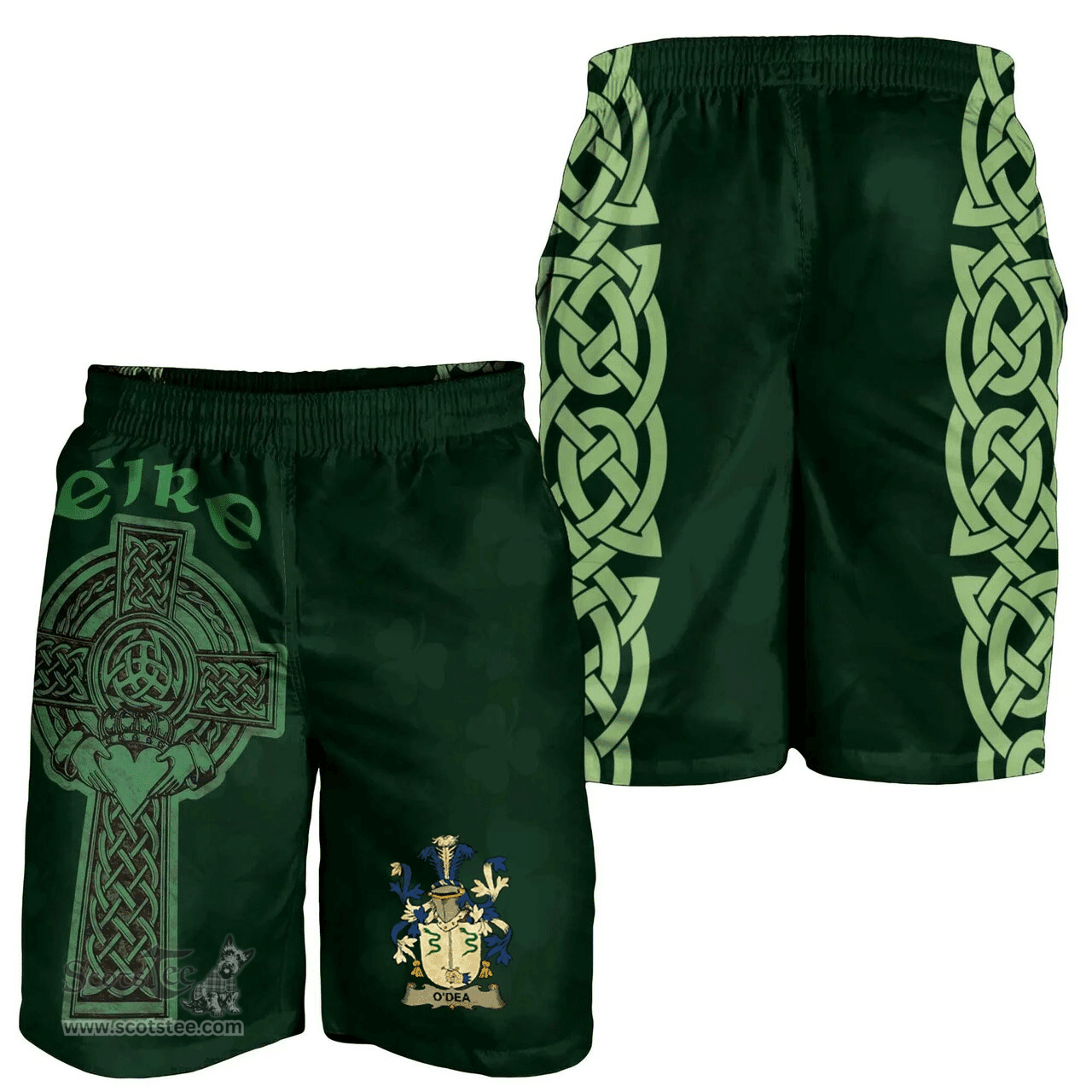 ScotsTee Shop Irish Dea or O'Dea Coat of Arms Irish Mens Short Irish Cross with Celtic Knot and Claddagh Ring