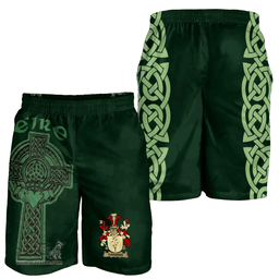 ScotsTee Shop Irish Davoren or O'Davoren Coat of Arms Irish Mens Short Irish Cross with Celtic Knot and Claddagh Ring