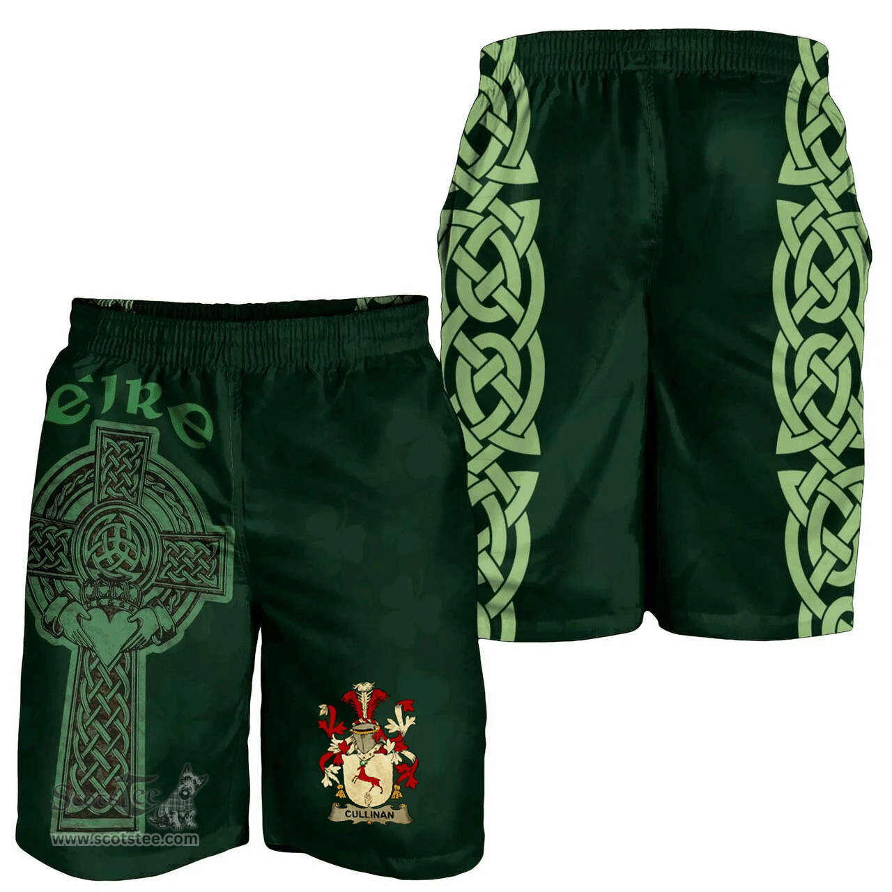 ScotsTee Shop Irish Cullinan or O'Cullinane Coat of Arms Irish Mens Short Irish Cross with Celtic Knot and Claddagh Ring