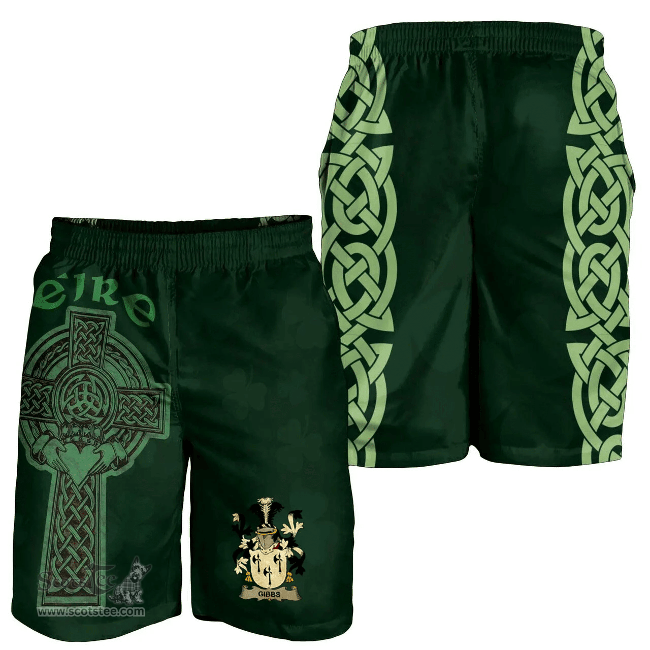 ScotsTee Shop Irish Gibbs Coat of Arms Irish Mens Short Irish Cross with Celtic Knot and Claddagh Ring