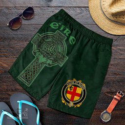 ScotsTee Shop Irish House of BURKE Coat of Arms Irish Mens Short Irish Cross with Celtic Knot and Claddagh Ring