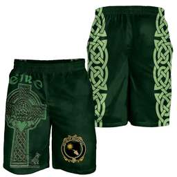 ScotsTee Shop Irish House of MACBRADY Coat of Arms Irish Mens Short Irish Cross with Celtic Knot and Claddagh Ring