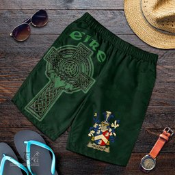 ScotsTee Shop Irish Halligan or O'Halligan Coat of Arms Irish Mens Short Irish Cross with Celtic Knot and Claddagh Ring