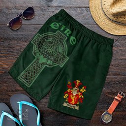 ScotsTee Shop Irish Keigans or McKeehan Coat of Arms Irish Mens Short Irish Cross with Celtic Knot and Claddagh Ring