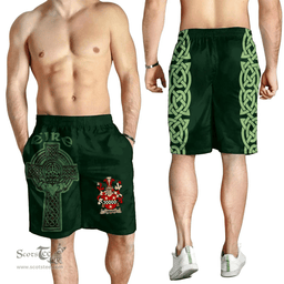 ScotsTee Shop Irish Lindsey Coat of Arms Irish Mens Short Irish Cross with Celtic Knot and Claddagh Ring