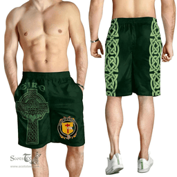 ScotsTee Shop Irish House of O'DONNELL Coat of Arms Irish Mens Short Irish Cross with Celtic Knot and Claddagh Ring