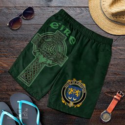 ScotsTee Shop Irish House of O'MEAGHER Coat of Arms Irish Mens Short Irish Cross with Celtic Knot and Claddagh Ring