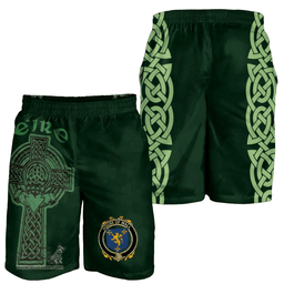 ScotsTee Shop Irish House of WALL Coat of Arms Irish Mens Short Irish Cross with Celtic Knot and Claddagh Ring