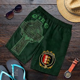 ScotsTee Shop Irish House of O'GRADY Coat of Arms Irish Mens Short Irish Cross with Celtic Knot and Claddagh Ring