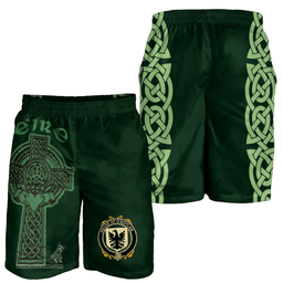 ScotsTee Shop Irish House of O'BOYLAND Coat of Arms Irish Mens Short Irish Cross with Celtic Knot and Claddagh Ring