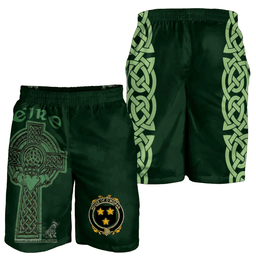 ScotsTee Shop Irish House of O'MORAN Coat of Arms Irish Mens Short Irish Cross with Celtic Knot and Claddagh Ring