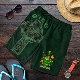 ScotsTee Shop Irish McCain or O'Kane Coat of Arms Irish Mens Short Irish Cross with Celtic Knot and Claddagh Ring