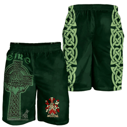 ScotsTee Shop Irish Minchin Coat of Arms Irish Mens Short Irish Cross with Celtic Knot and Claddagh Ring