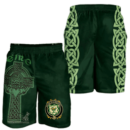 ScotsTee Shop Irish House of O'MOONEY Coat of Arms Irish Mens Short Irish Cross with Celtic Knot and Claddagh Ring