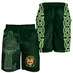 ScotsTee Shop Irish House of O'BOLAND Coat of Arms Irish Mens Short Irish Cross with Celtic Knot and Claddagh Ring