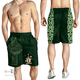 ScotsTee Shop Irish Lovett Coat of Arms Irish Mens Short Irish Cross with Celtic Knot and Claddagh Ring