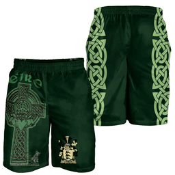 ScotsTee Shop Irish Lovett Coat of Arms Irish Mens Short Irish Cross with Celtic Knot and Claddagh Ring