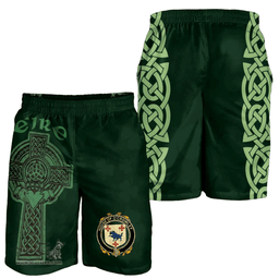ScotsTee Shop Irish House of O'CROWLEY Coat of Arms Irish Mens Short Irish Cross with Celtic Knot and Claddagh Ring