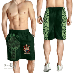 ScotsTee Shop Irish Larkin or O'Larkin Coat of Arms Irish Mens Short Irish Cross with Celtic Knot and Claddagh Ring
