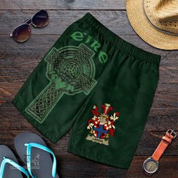 ScotsTee Shop Irish Larkin or O'Larkin Coat of Arms Irish Mens Short Irish Cross with Celtic Knot and Claddagh Ring