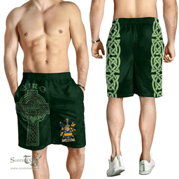 ScotsTee Shop Irish Lester or McAlester Coat of Arms Irish Mens Short Irish Cross with Celtic Knot and Claddagh Ring