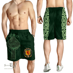 ScotsTee Shop Irish House of O'LALOR Coat of Arms Irish Mens Short Irish Cross with Celtic Knot and Claddagh Ring