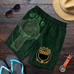 ScotsTee Shop Irish House of O'HOGAN Coat of Arms Irish Mens Short Irish Cross with Celtic Knot and Claddagh Ring