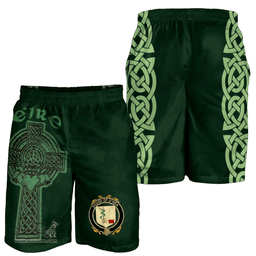 ScotsTee Shop Irish House of O'HEA Coat of Arms Irish Mens Short Irish Cross with Celtic Knot and Claddagh Ring