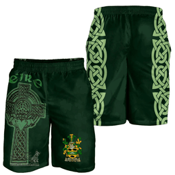 ScotsTee Shop Irish McSweeney Coat of Arms Irish Mens Short Irish Cross with Celtic Knot and Claddagh Ring