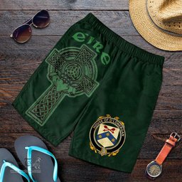 ScotsTee Shop Irish House of O'LONERGAN Coat of Arms Irish Mens Short Irish Cross with Celtic Knot and Claddagh Ring