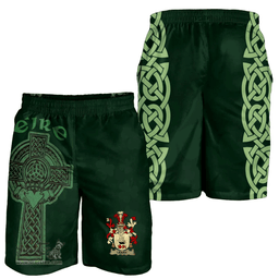 ScotsTee Shop Irish Leary or O'Leary Coat of Arms Irish Mens Short Irish Cross with Celtic Knot and Claddagh Ring
