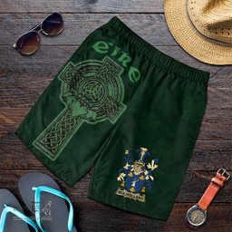 ScotsTee Shop Irish Mulholland Coat of Arms Irish Mens Short Irish Cross with Celtic Knot and Claddagh Ring