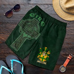 ScotsTee Shop Irish Noone or O'Noone Coat of Arms Irish Mens Short Irish Cross with Celtic Knot and Claddagh Ring