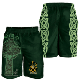 ScotsTee Shop Irish Purcell Coat of Arms Irish Mens Short Irish Cross with Celtic Knot and Claddagh Ring