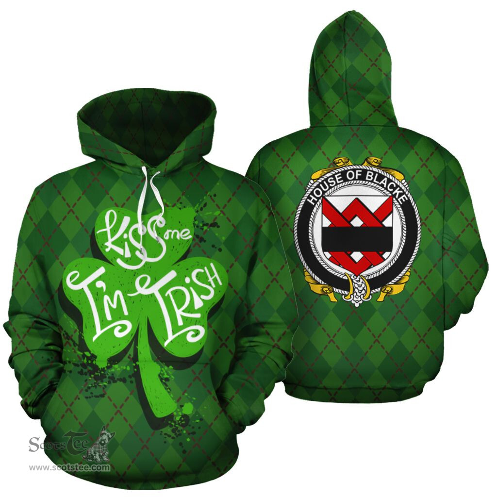 ScotsTee Shop Irish House Of Blacke Coat of Arms Ireland Hoodie Kiss Me I'm Irish Hoodie