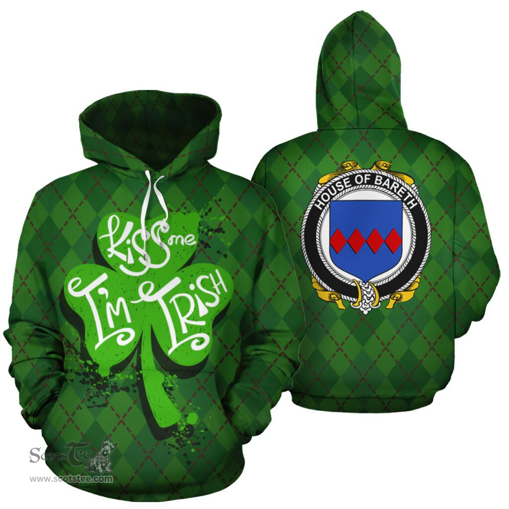 ScotsTee Shop Irish House Of Bareth Coat of Arms Ireland Hoodie Kiss Me I'm Irish Hoodie