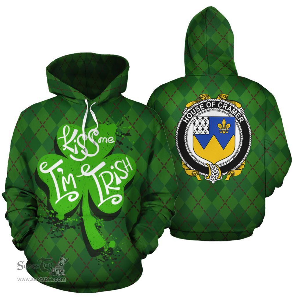 ScotsTee Shop Irish House Of Cramer Coat of Arms Ireland Hoodie Kiss Me I'm Irish Hoodie