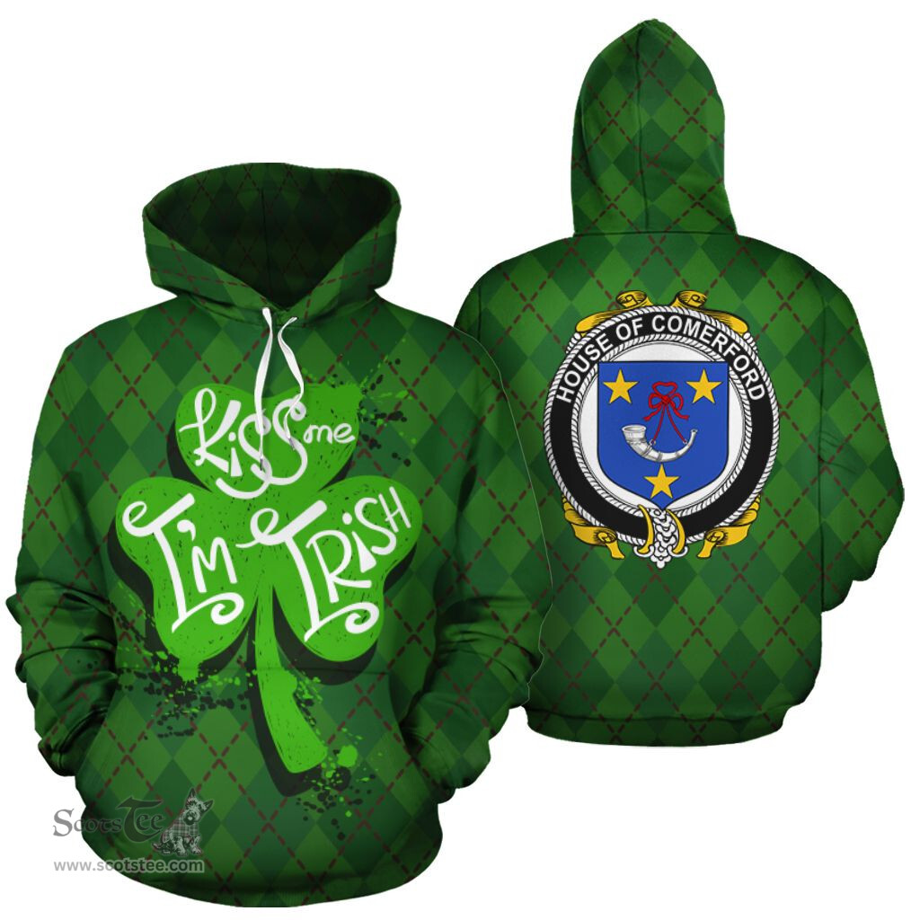 ScotsTee Shop Irish House Of Comerford Coat of Arms Ireland Hoodie Kiss Me I'm Irish Hoodie